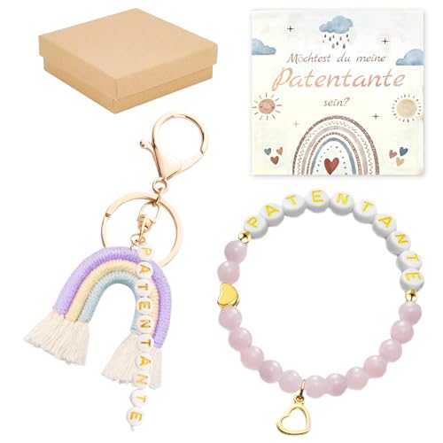 Henjunu Patentante Fragen Geschenk Möchtest du Meine Patentante Sein Patentante Armband, Schlüsselanhänger, Grußkarte & Geschenkbox Taufpatin Set Geschenkidee Für Konfirmation Oder Babytaufe von Henjunu