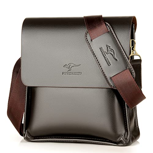 Henmifyer Leder Messenger Sling Crossbody Umhängetasche für Herren Reise Arbeit Business Magnetische Schnalle Verstellbare Träger, Braun-1, 9.1 * 2.6 * 10.2 von Henmifyer