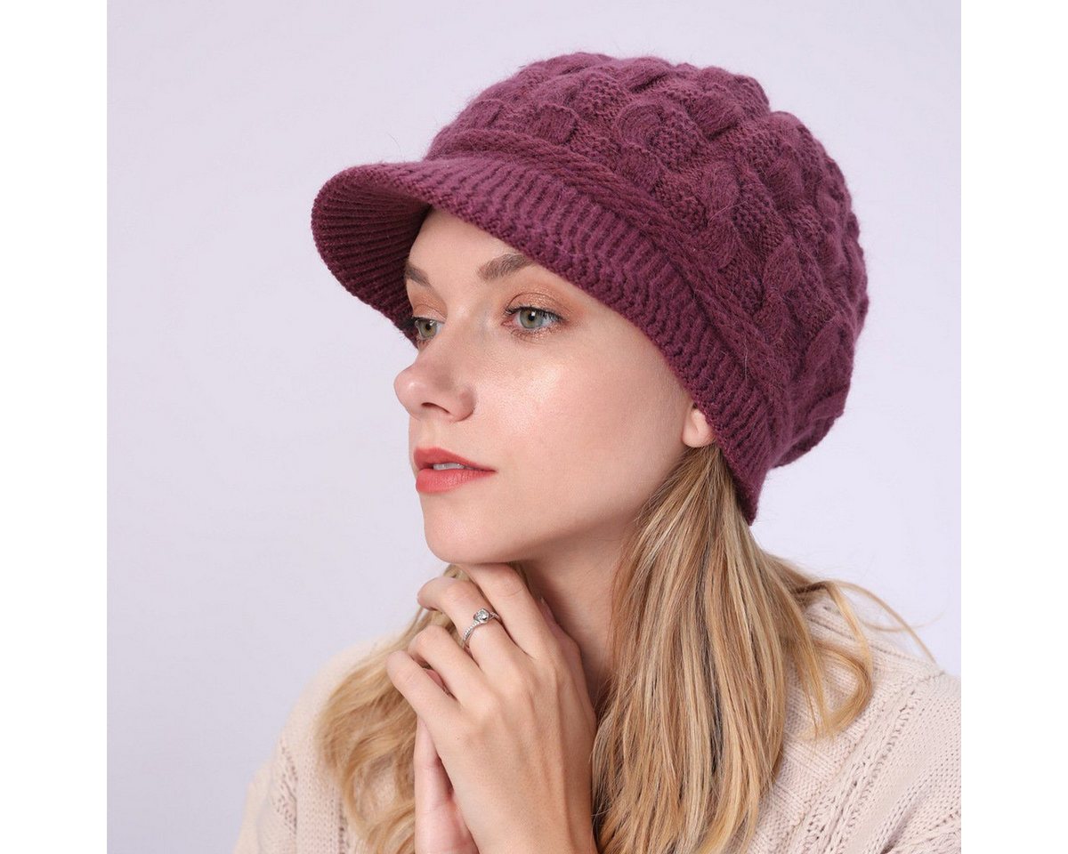 Henreal Strickmütze Schirmmütze,Strickmütze Warm gefütterte Wintermütze Strickmütze Beanie Gestrickte Schirmmütze für Damen im Herbst und Winter von Henreal