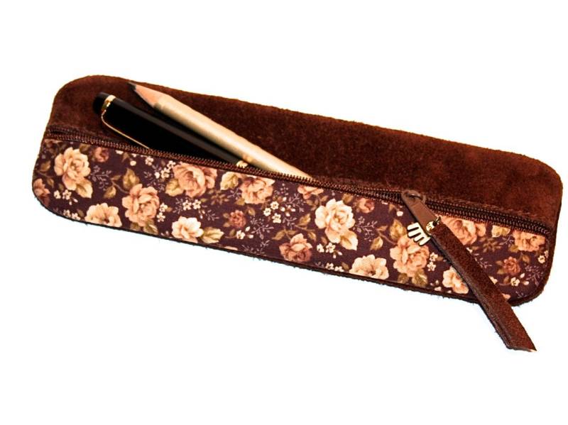 Federtasche/Stifteetui Leder & Stoff Rosen Unikat von HenrietteClaire