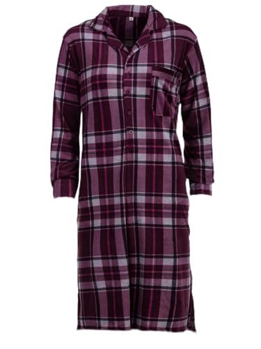 Henry Terre Damen Velour Nachthemd Langarm mit Umschlagmanschette Weihnachtliches Design Brusttasche Knopfleiste Größe M-3XL Baumwollmix, Farbe:Bordeaux, Größe:M von Henry Terre