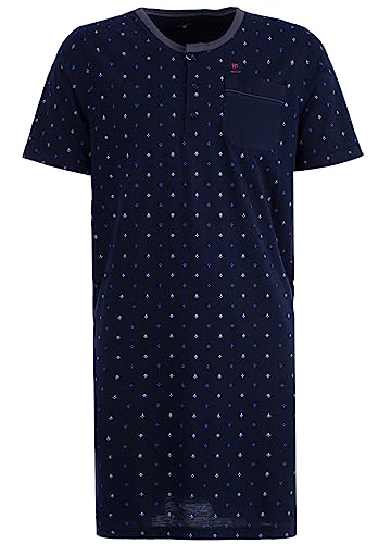 Henry Terre Herren Nachthemd Kurzarm Blatt Rundhals Tasche Schlafshirt Knöpfe, Farbe:Navy, Größe:2XL von Henry Terre