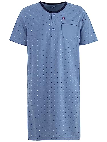 Henry Terre Herren Nachthemd Kurzarm Blatt Rundhals Tasche Schlafshirt Knöpfe, Farbe:blau, Größe:2XL von Henry Terre