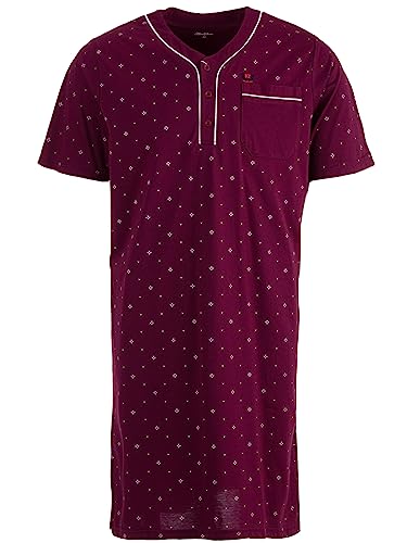 Henry Terre Herren Nachthemd Kurzarm Sommer Schlafshirt Pyjamaoberteil Größe M-3XL, Größe:XXL, Farbe:Bordeaux von Henry Terre