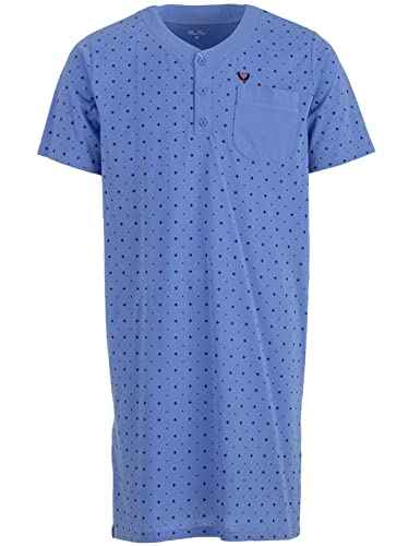 Henry Terre Herren Nachthemd Kurzarm V-Ausschnitt Schlafshirt Baumwolle mit Brusttasche, Farbe:Blau, Größe:L von Henry Terre