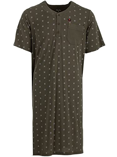 Henry Terre Herren Nachthemd Kurzarm mit Brusttasche Baumwolle Schlafshirt Knopfleiste (Olive, M) von Henry Terre