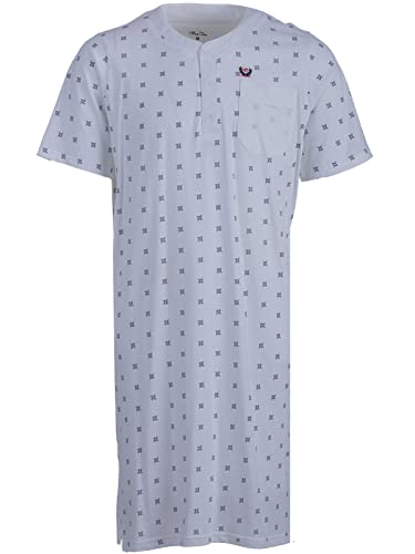Henry Terre Herren Nachthemd Kurzarm mit Brusttasche Baumwolle Schlafshirt Knopfleiste (Weiß, L) von Henry Terre