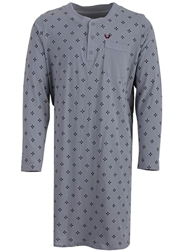 Henry Terre Herren Nachthemd Langarm Kreuz Rundhals Tasche Schlafshirt Knöpfe M-2XL, Farbe:anthrazit, Größe:M von Henry Terre