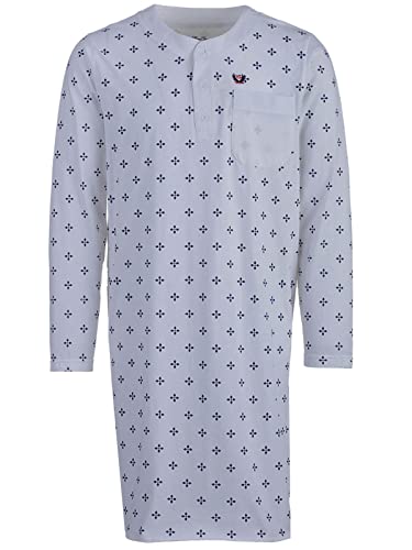Henry Terre Herren Nachthemd Langarm Kreuz Rundhals Tasche Schlafshirt Knöpfe M-2XL, Farbe:weiß, Größe:2XL von Henry Terre