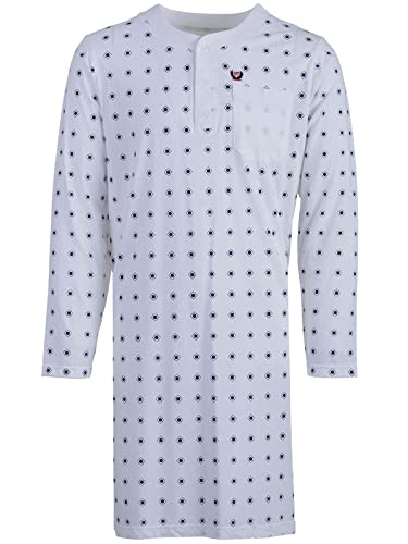 Henry Terre Herren Nachthemd Langarm Raute Rundhals Tasche Schlafshirt Knöpfe M-2XL, Farbe:weiß, Größe:L von Henry Terre