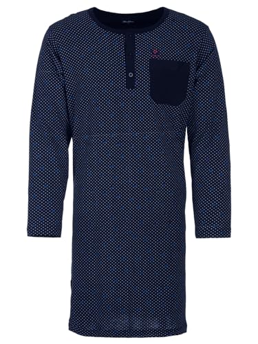 Henry Terre Nachthemd Herren Langarm Muster Kreuz Brusttasche Knopfleiste M-3XL, Farbe:Navy, Größe:XXL von Henry Terre