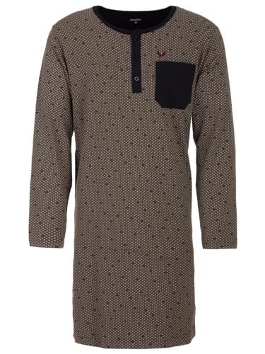 Henry Terre Nachthemd Herren Langarm Muster Kreuz Brusttasche Knopfleiste M-3XL, Farbe:Olive, Größe:XL von Henry Terre