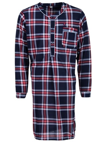 Henry Terre Herren Nachthemd Langarm Tartan Muster Brusttasche Knopfleiste Größe M-3XL Baumwollmix, Farbe:blau, Größe:L von Henry Terre