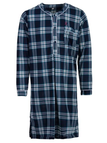 Henry Terre Herren Nachthemd Langarm Tartan Muster Brusttasche Knopfleiste Größe M-3XL Baumwollmix, Farbe:grau, Größe:M von Henry Terre