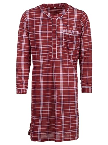 Henry Terre Herren Nachthemd Langarm Tartan Muster Brusttasche Knopfleiste Größe M-3XL Baumwollmix, Farbe:rot, Größe:L von Henry Terre