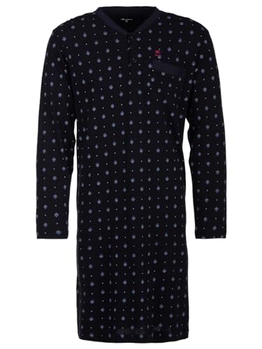 Henry Terre Nachthemd Herren Langarm Raute Muster Brusttasche Knopfleiste M-3XL, Farbe:Navy, Größe:L von Henry Terre