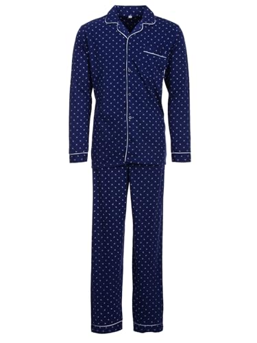 Henry Terre Herren Pyjama Diamant Muster Langarm Schlafanzug Baumwolle durchgeknöpft, Farbe:Navy, Größe:XXL von Henry Terre