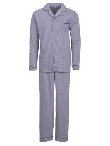 Henry Terre Herren Pyjama Diamant Muster Langarm Schlafanzug Baumwolle durchgeknöpft, Farbe:hellgrau, Größe:L von Henry Terre