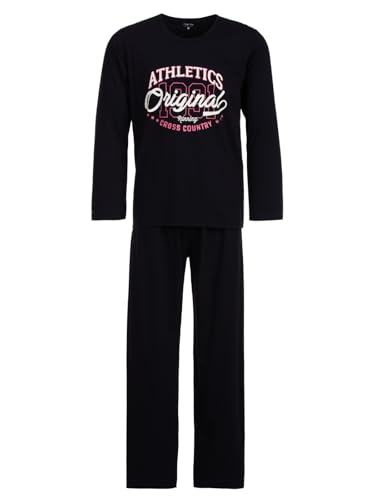 Henry Terre Herren Pyjama Langarm Athletics Original 2 teiliges Set M-2XL Baumwolle, Farbe:Schwarz, Größe:M von Henry Terre