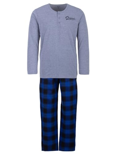 Henry Terre Herren Pyjama Langarm Schlafanzug Karierte Hose Baumwolle, Farbe:blau, Größe:XXL von Henry Terre