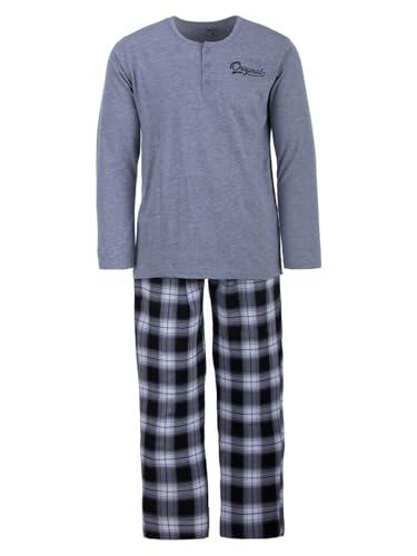 Henry Terre Herren Pyjama Langarm Modell 2er Set Schlafanzug kariert Größe M-3XL, Farbe:Grau, Größe:XL von Henry Terre