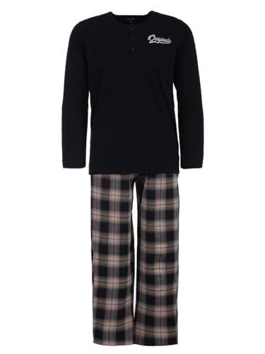 Henry Terre Herren Pyjama Langarm Schlafanzug Karierte Hose Baumwolle, Farbe:schwarz, Größe:XXL von Henry Terre