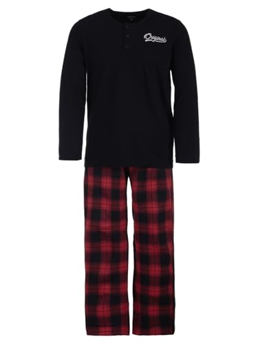 Henry Terre Herren Pyjama Langarm Schlafanzug Karierte Hose Baumwolle, Farbe:rot, Größe:XXL von Henry Terre