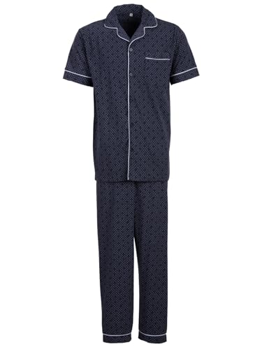 Henry Terre Herren Pyjama Punkte & Zweige Muster Kurzarm Schlafanzug Set Baumwolle durchgeknöpft, Farbe:Anthrazit, Größe:L von Henry Terre