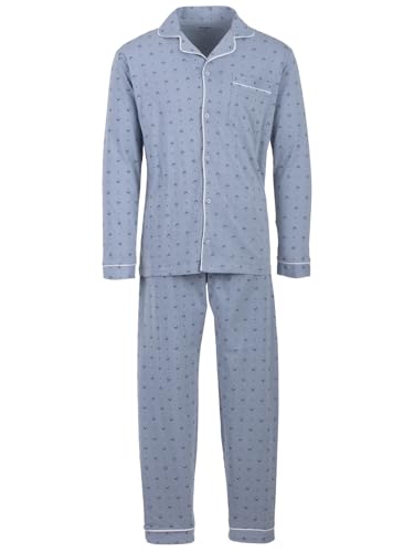 Henry Terre Herren Pyjama Raute Muster Langarm Schlafanzug Set Baumwolle durchgeknöpft, Farbe:hellgrau, Größe:L von Henry Terre