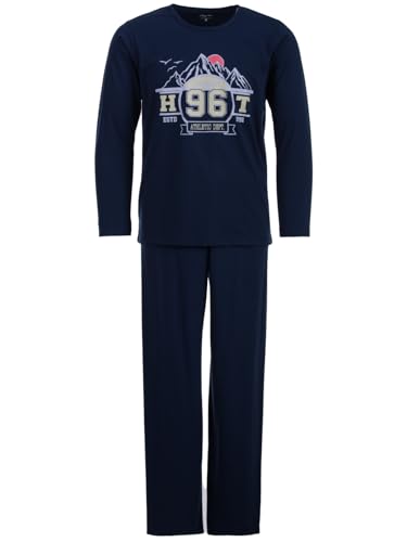 Henry Terre Herren Pyjama Set 2 TLG. Colorado 96 Langarm Schlafanzug Baumwolle, Farbe:Navy, Größe:XXL von Henry Terre