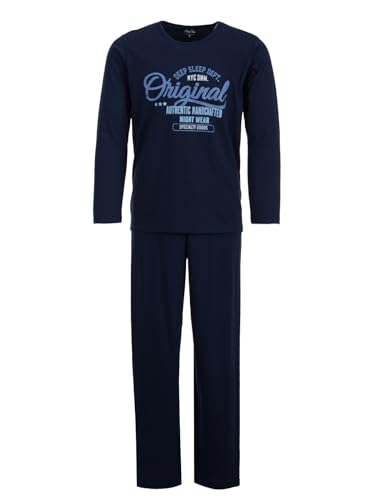 Henry Terre Herren Pyjama Set 2 TLG. Original Authentic Nightwear Langarm Schlafanzug Baumwolle, Farbe:Navy, Größe:XL von Henry Terre