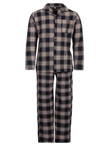 Henry Terre Herren Pyjama Set 2 TLG. kariert Langarm Schlafanzug Baumwolle durchgeknöpft, Farbe:beige, Größe:XL von Henry Terre