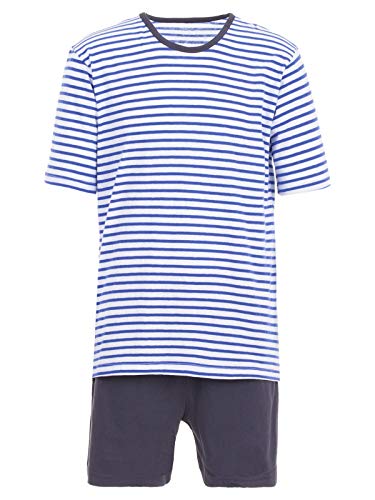 Henry Terre Herren Pyjama Set Shorty Gestreift Kurzarm V-Ausschnitt M-5XL Schlafanzug Herren Shorty Kurzarm Streifen Rundhals-Auschnitt, Farbe:blau, Größe:XL von Henry Terre