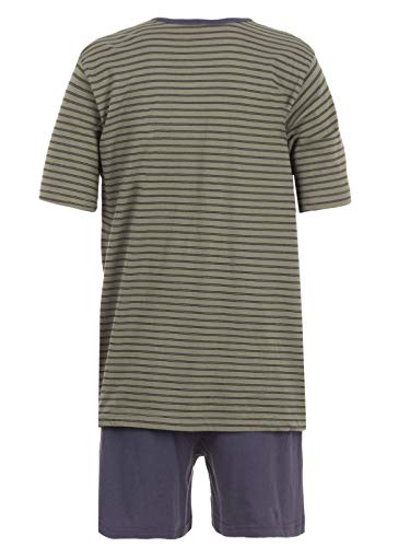 Henry Terre Herren Pyjama Set Shorty Kurzarm Gestreift V-Ausschnitt Loungewear 2-TLG, Farbe:Khaki, Größe:2XL von Henry Terre