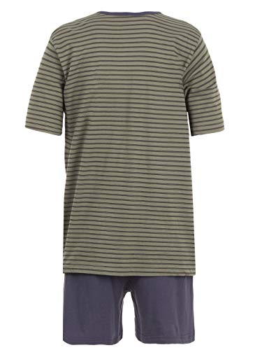 Henry Terre Herren Pyjama Set Shorty Kurzarm Gestreift V-Ausschnitt Loungewear 2-TLG, Farbe:Khaki, Größe:XL von Henry Terre