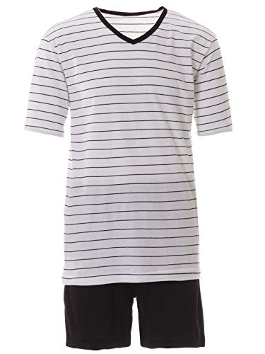 Henry Terre Herren Pyjama Set Shorty Kurzarm Gestreift V-Ausschnitt Loungewear 2-TLG, Farbe:weiß, Größe:2XL von Henry Terre