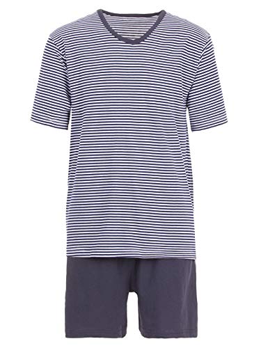 Henry Terre Herren Pyjama Set Shorty Kurzarm Gestreift V-Ausschnitt M-5XL Schlafanzug, Farbe:Navy, Größe:XXL von Henry Terre