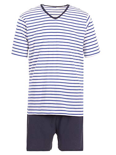 Henry Terre Herren Pyjama Set Shorty Kurzarm Gestreift V-Ausschnitt M-5XL Schlafanzug, Farbe:blau, Größe:M von Henry Terre