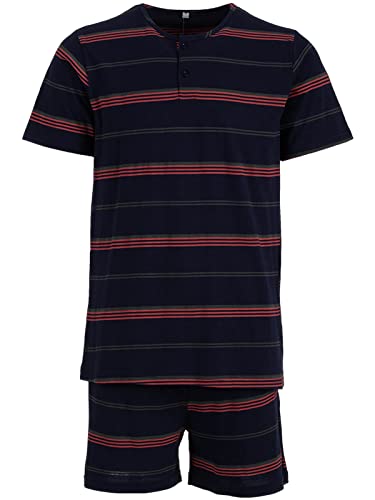 Henry Terre Herren Pyjama Set Shorty Kurzarm Streifen Schlafanzug M-2XL, Farbe:Navy, Größe:M von Henry Terre