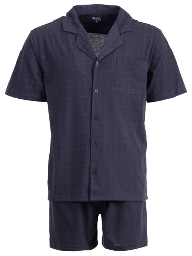 Henry Terre Herren Pyjama Shorty Karl mit Karo-Muster Schlafanzug Set M-5XL Baumwolle durchgeknöpft Shorts & Kurzarm-Shirt Elegantes Design Sommerschlafanzug, Farbe:anthrazit, Größe:L von Henry Terre