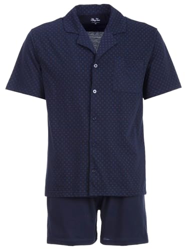 Henry Terre Herren Pyjama Shorty Karl mit Kreuz-Muster Schlafanzug Set M-5XL Baumwolle durchgeknöpft Shorts & Kurzarm-Shirt Elegantes Design Sommerschlafanzug, Farbe:Navy, Größe:XL von Henry Terre
