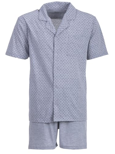 Henry Terre Herren Pyjama Shorty Karl mit Kreuz-Muster Schlafanzug Set M-5XL Baumwolle durchgeknöpft Shorts & Kurzarm-Shirt Elegantes Design Sommerschlafanzug, Farbe:hellgrau, Größe:L von Henry Terre