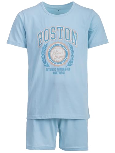 Henry Terre Herren Pyjama Shorty Paul Boston Schlafanzug Set M-5XL Baumwolle Shorts & Kurzarm-Shirt Sportliches Design Sommerschlafanzug, Farbe:hellblau, Größe:4XL von Henry Terre