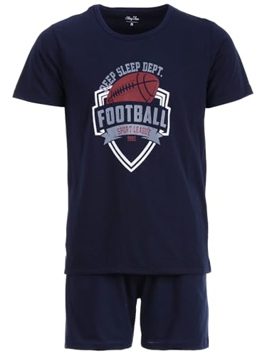 Henry Terre Herren Pyjama Shorty Paul Football Schlafanzug Set M-5XL Baumwolle Shorts & Kurzarm-Shirt Sportliches Design Sommerschlafanzug, Farbe:Navy, Größe:XXL von Henry Terre
