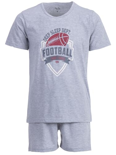 Henry Terre Herren Pyjama Shorty Paul Football Schlafanzug Set M-5XL Baumwolle Shorts & Kurzarm-Shirt Sportliches Design Sommerschlafanzug, Farbe:hellgrau, Größe:XL von Henry Terre