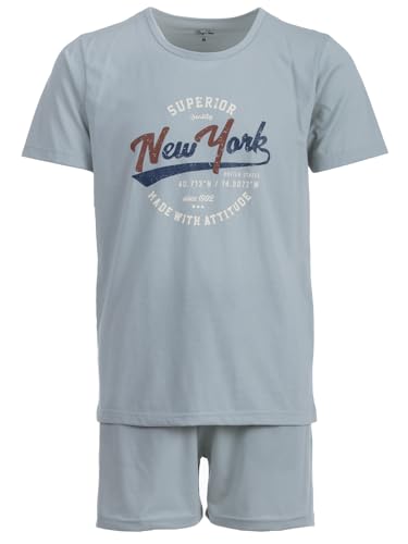 Henry Terre Herren Pyjama Shorty Paul New York Schlafanzug Set M-5XL Baumwolle Shorts & Kurzarm-Shirt Sportliches Design Sommerschlafanzug, Farbe:Iceberg Green, Größe:4XL von Henry Terre