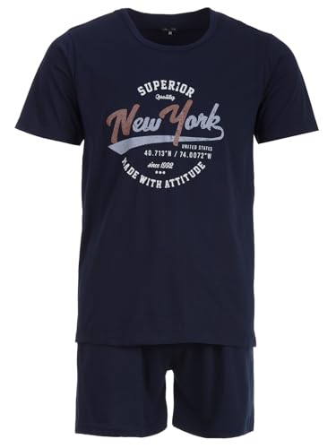 Henry Terre Herren Pyjama Shorty Paul New York Schlafanzug Set M-5XL Baumwolle Shorts & Kurzarm-Shirt Sportliches Design Sommerschlafanzug, Farbe:Navy, Größe:XL von Henry Terre