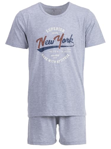 Henry Terre Herren Pyjama Shorty Paul New York Schlafanzug Set M-5XL Baumwolle Shorts & Kurzarm-Shirt Sportliches Design Sommerschlafanzug, Farbe:hellgrau, Größe:3XL von Henry Terre