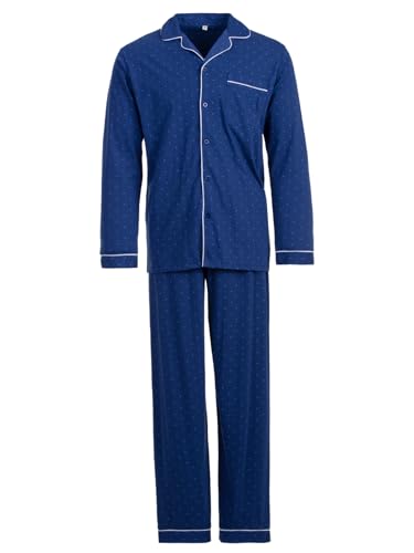 Henry Terre Herren Pyjama Zacken Muster Langarm Schlafanzug Set Baumwolle durchgeknöpft, Farbe:blau, Größe:3XL von Henry Terre