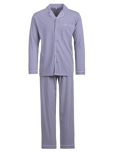 Henry Terre Herren Pyjama Zacken Muster Langarm Schlafanzug Set Baumwolle durchgeknöpft, Farbe:hellgrau, Größe:3XL von Henry Terre